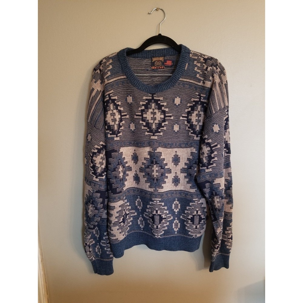 Vintage USA crewneck sweater house XL aztec western motif print blue